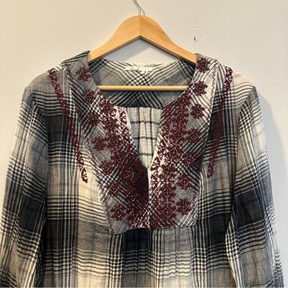Anthro Floreat Plaid Floral Embroidery Flannel Tunic Top Large Tropical Coquette - Picture 7 of 15